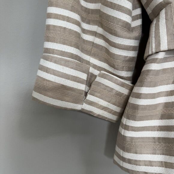 Jones New York Signature Tan Striped Jacket w Tie Belt Womens M Cotton Linen - Picture 8 of 9